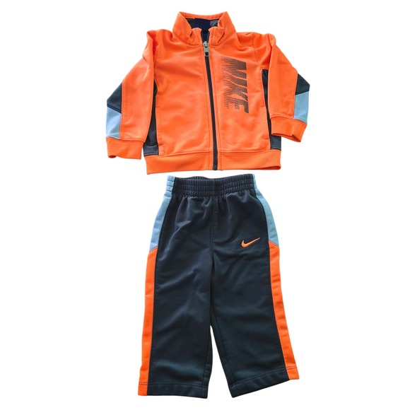 Nike Tracksuit Set Orange Gray Full‎ Zip Activewear Outfit Sz 6/9M - Picture 1 of 7